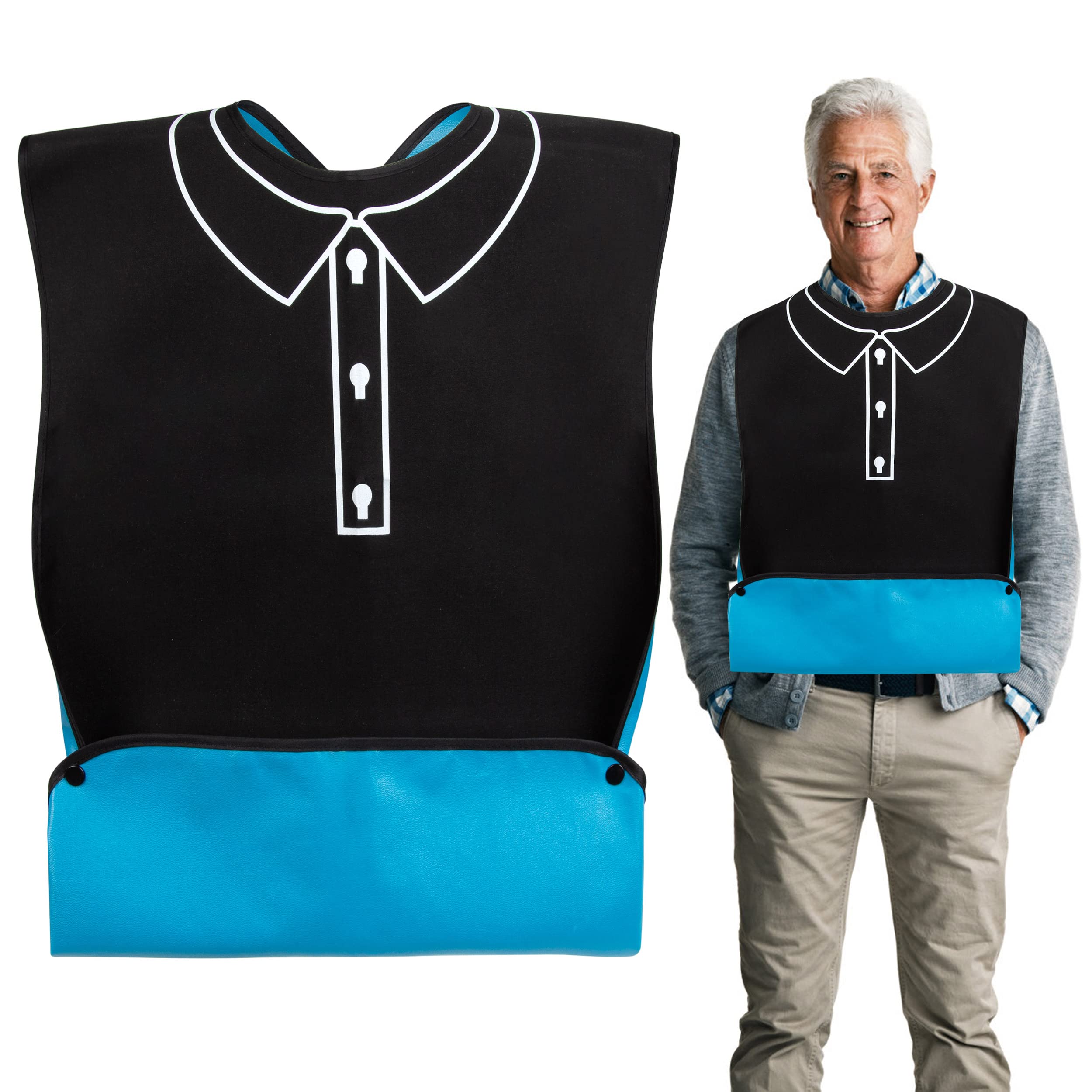 Heveer Bib for Adults, Waterproof, Polo Shirt Pattern, Black, One Size