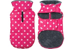 Petglad Dog Winter Coat, Waterproof Dog Jacket with Leash Hole, Reflective Warm Dog Snow Jacket Windproof Fleece Vest for Small Medium Large Dogs - Pink Polka Dot, XL
