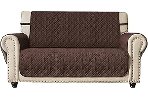 Ameritex Loveseat Cover Water-Resistant Quilted Furniture Protector with Back Nonslip Paws Slipcover for Dogs, Kids, Pets Loveseat Slipcover Stay in Place for Leather (46", Chocolate)
