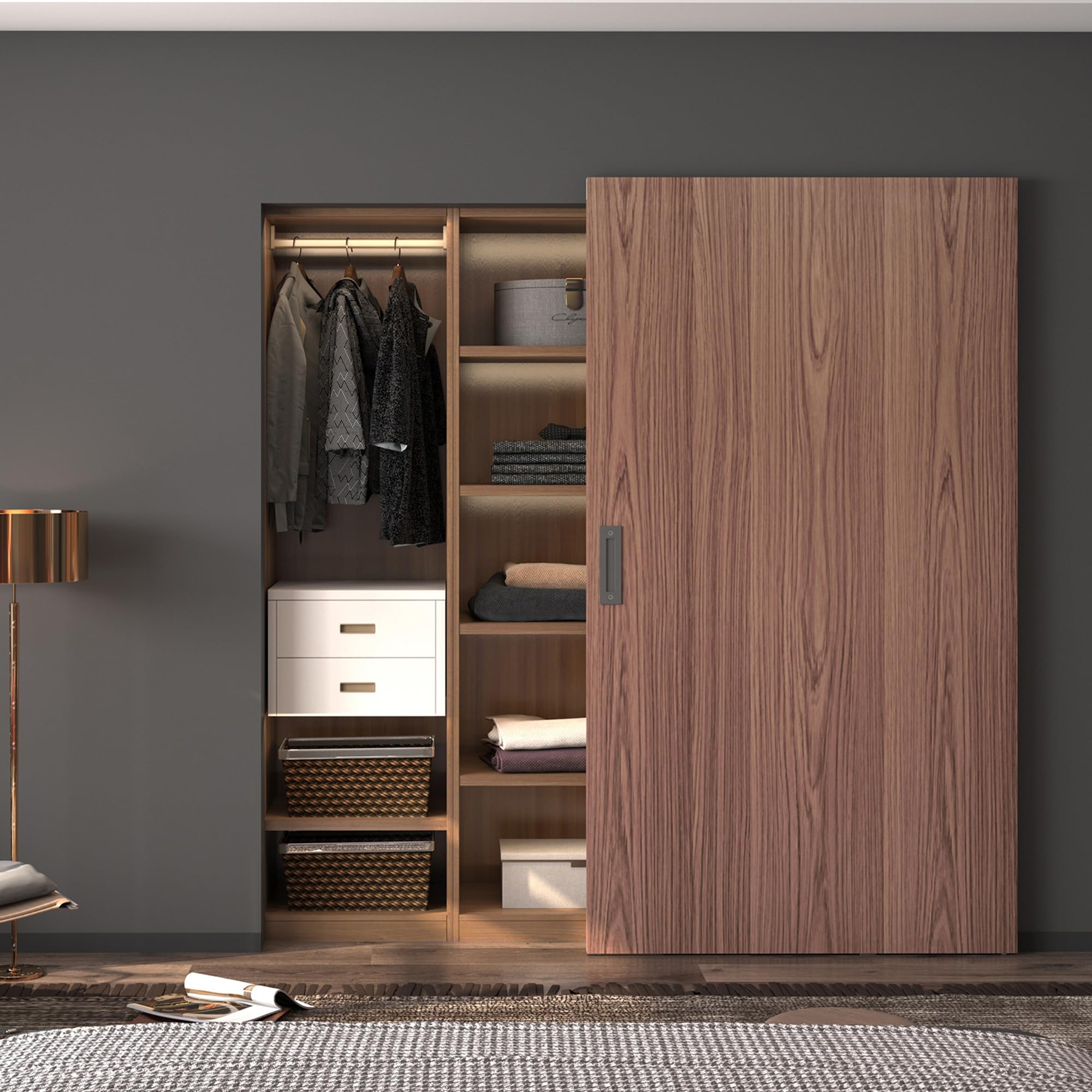 Photo 1 of SongYung 32” Concealed Barn Door Hardware Kit with Soft Close Mechanism,Invisible Wall Mount Aluminum Track, Hidden Barn Door Hardware Kit for Door Opening Width 24" to 28"(Door not Included)