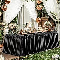 21ft Length Glitter Black Table Skirt for 8ft