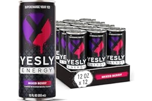 Yesly Energy - All Natural Clean Energy Drink - Zero Sugar Functional Energy – 114mg of Green Tea Extracted Caffeine Per Serving - Mixed Berry, 12 Fl Oz (Pack of 12)