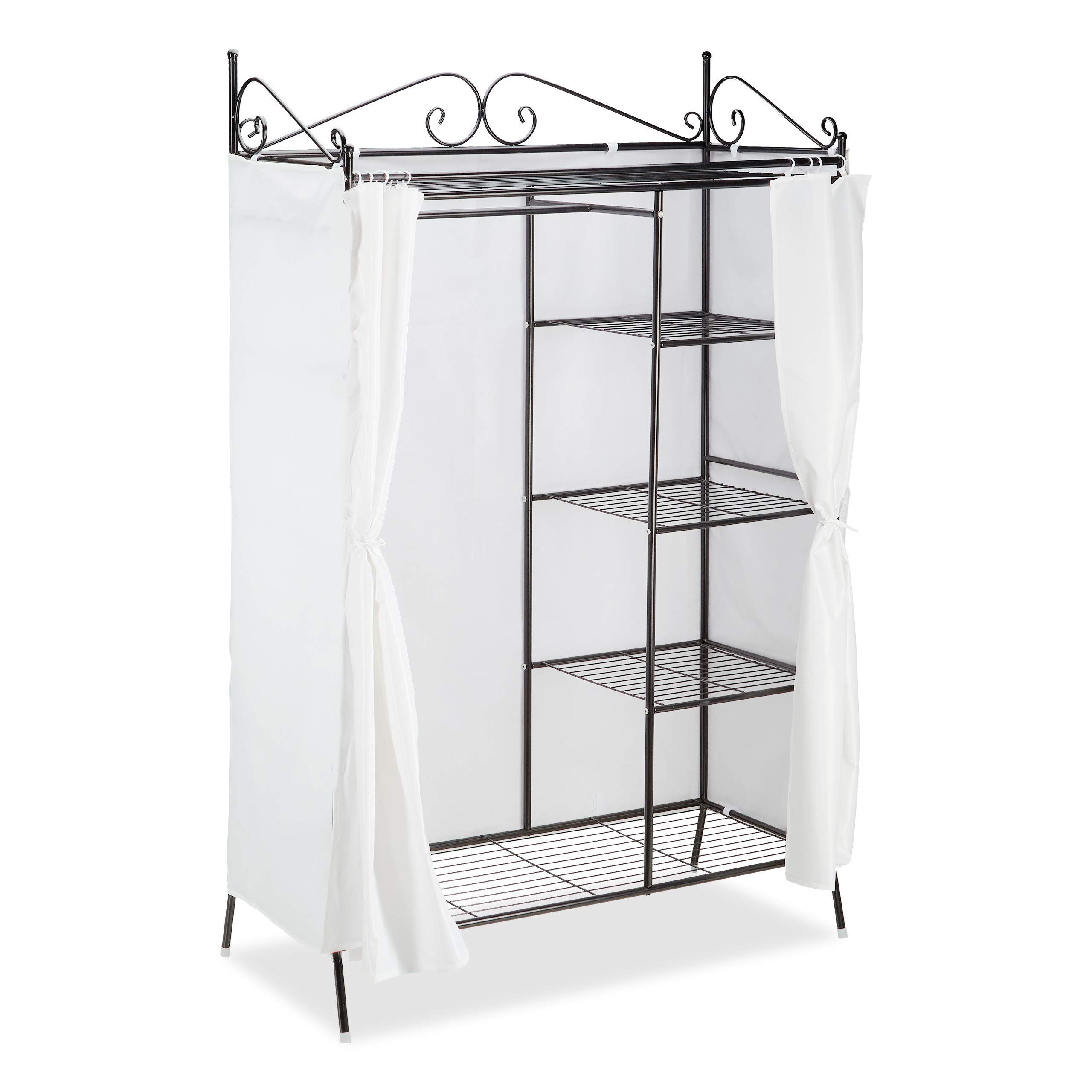 Relaxdays COUNTRY Metal Wardrobe 172 x 105 x 45 cm, Cottage Style, Armoire Closet with Cloth Cover, Black