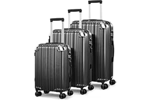 SunnyTour Expandable Luggage Sets 3 Piece Set, Hard Shell Spinner Suitcase Set, 20/24/28" Carry-on and Checked Luggage(Black)