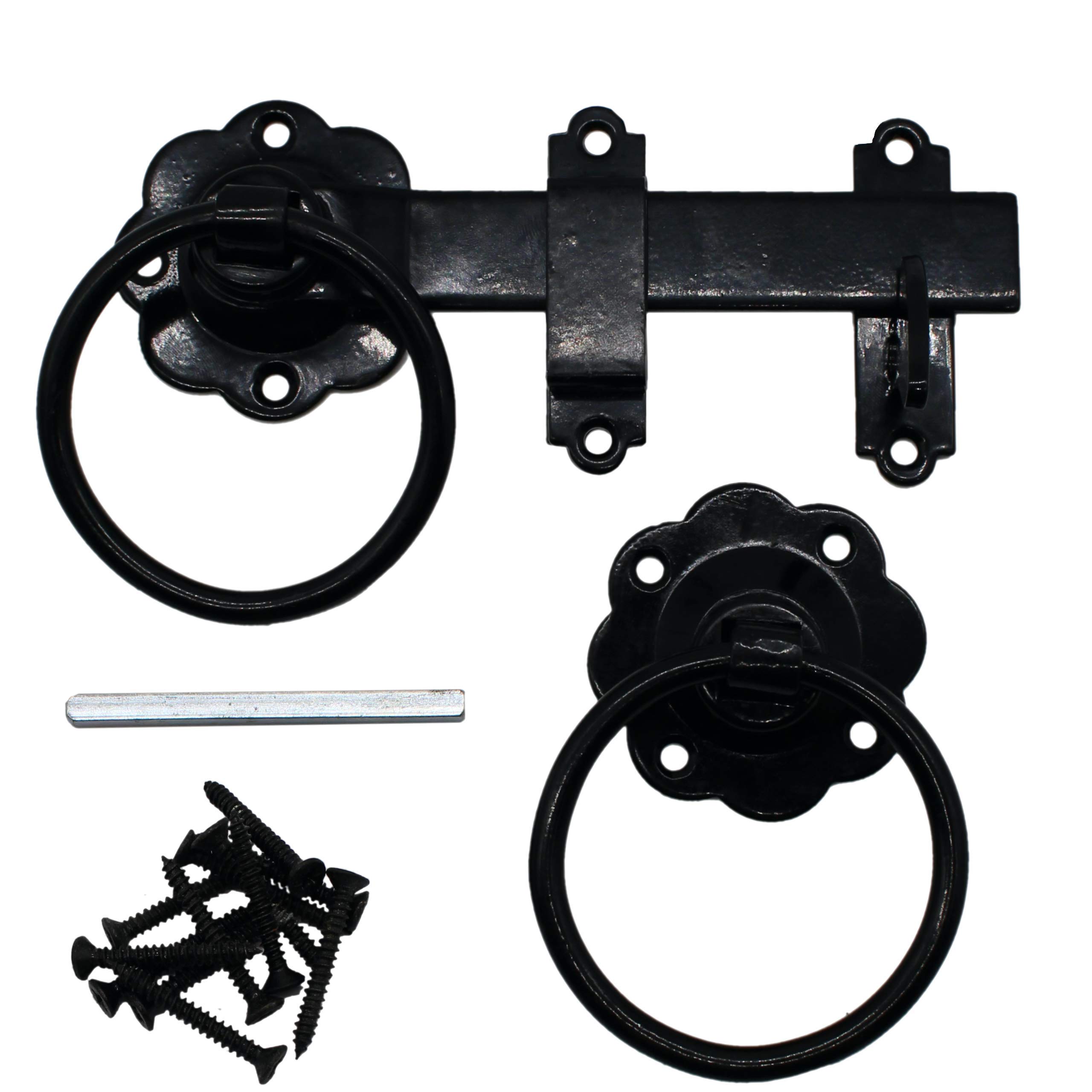 Ring Gate Latch | 6 INCH / 200mm | Plain Ring | Black Powder Coating