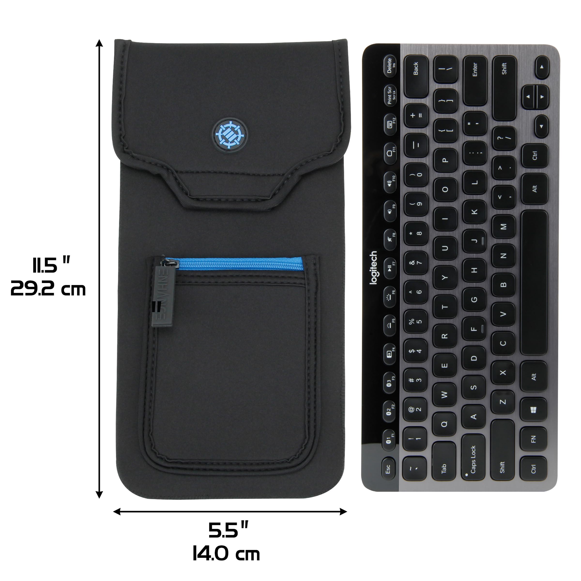 ENHANCE Bluetooth Keyboard Sleeve Case for Logitech K810, Anker, Apple Magic Keyboard (up to 11.5 Inches) with Neoprene Construction, Wireless Mouse Storage & Cable and Charger Pouch