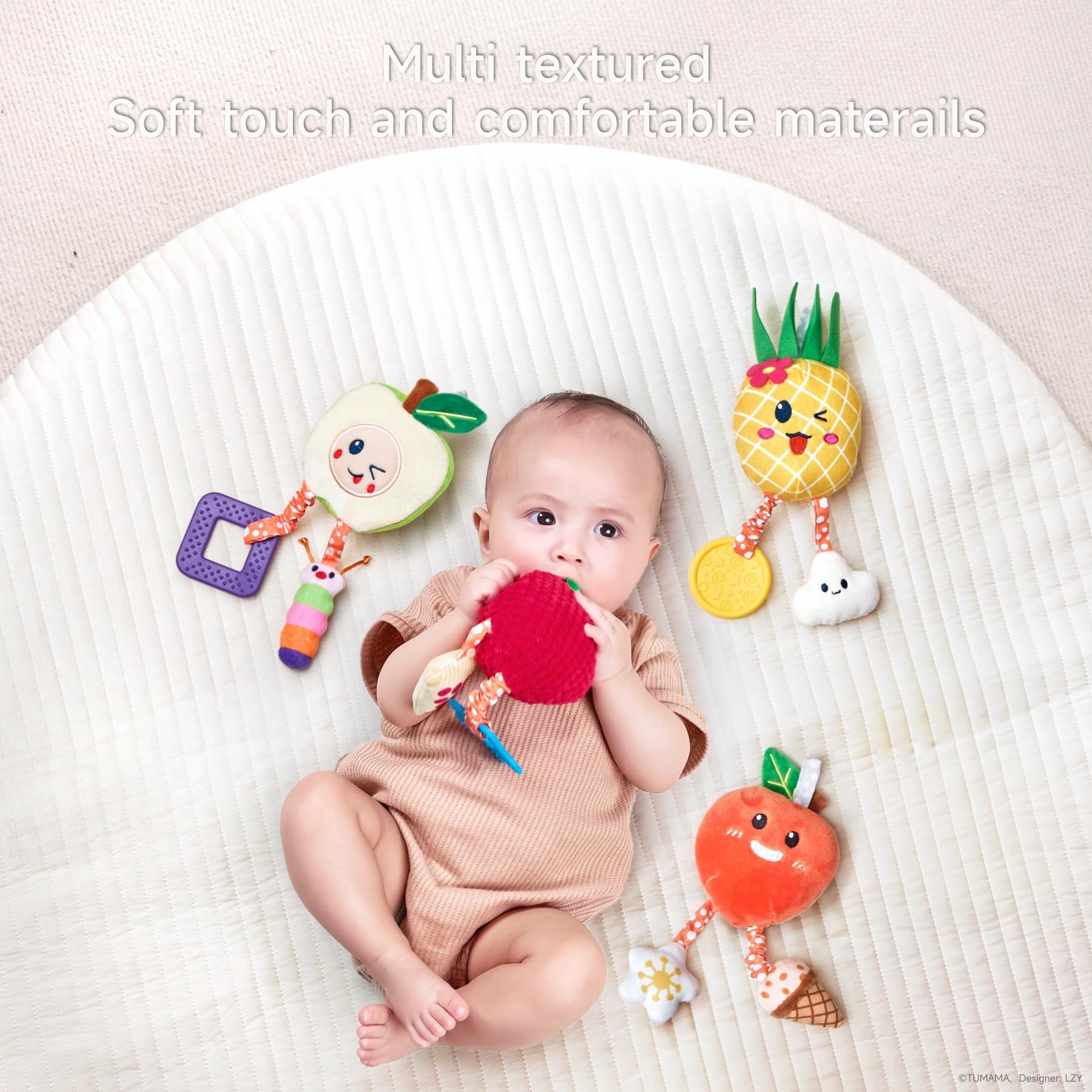 OR OR TU Baby Toys for 3 6 9 12 Months, Hanging Toys Fruit Rattles Infant Newborn Stroller Mobile Toys Car Seat Crib Plush Wind Chime for Boys Girls