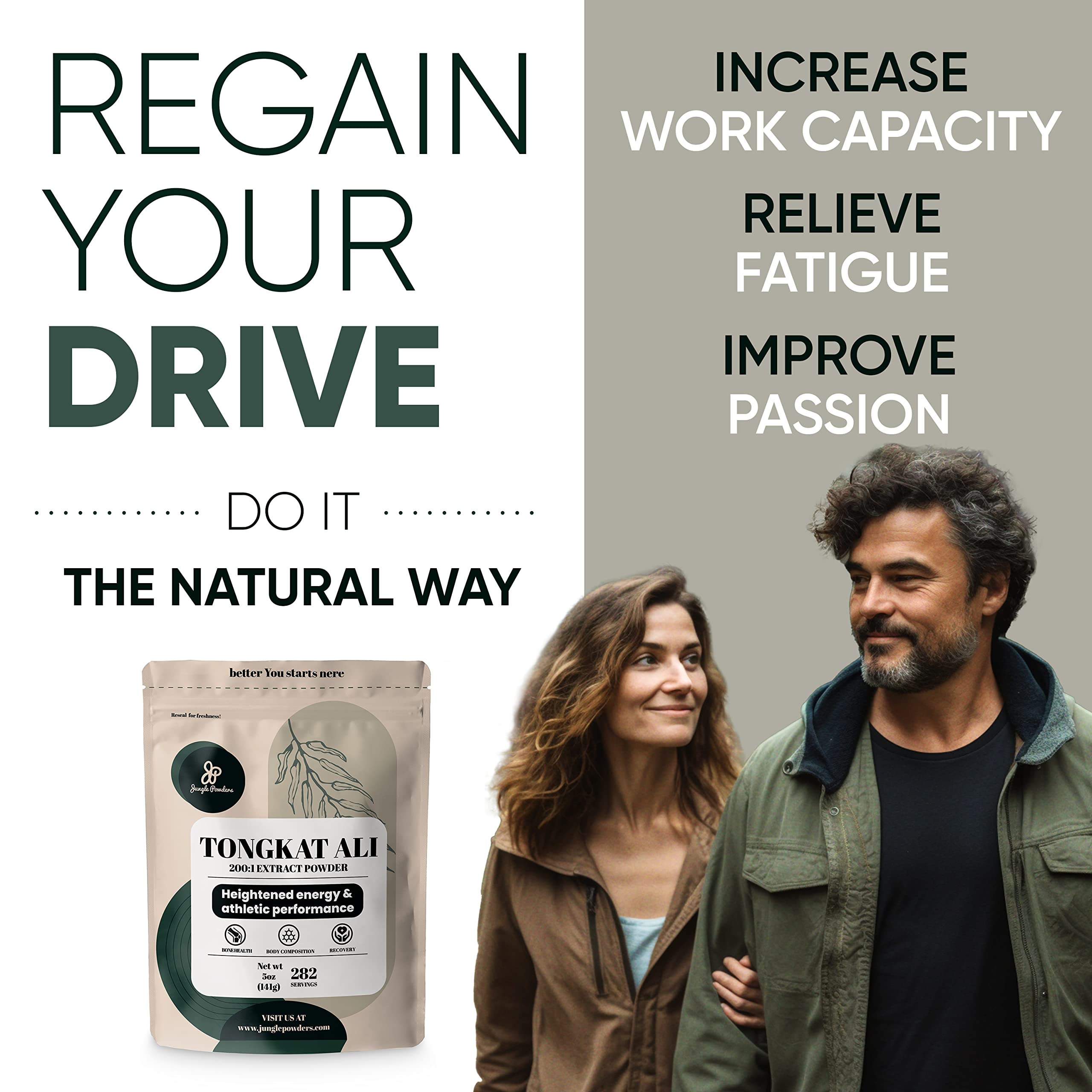 Tongkat Ali for Men 282 Servings, Fadogia Agrestis Extract Powder 313 Servings, Black Ant 30:1 Concentration 94 Servings 5oz Supplement Mens Health Support for Drive & Passion