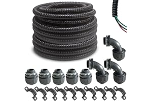 Yariwiz Black Special Extra Flexible 1/2" Dia * 50 Feet Liquid Tight PVC Conduit Kit with 5 Coupling, 3 Elbow, 10 Strap, Seal