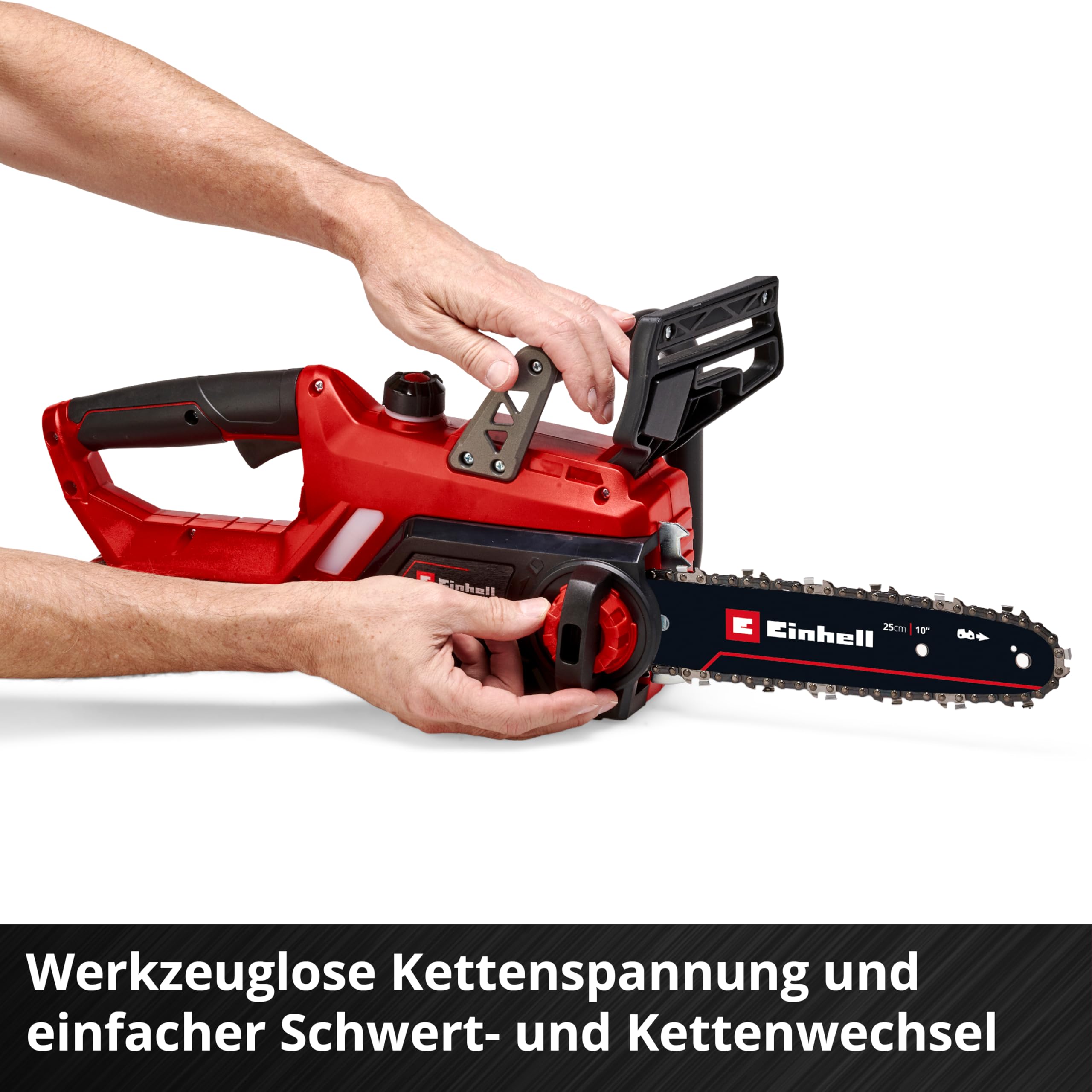 Einhell Akku-Kettensäge GE-LC 18 Li-Solo Power X-Change (Li-Ion, 18V, 25 cm Schwertlänge, Rückschlagschutz, Kettenfangbolzen, inkl. 4 Ah Akku und Ladegerät) 5