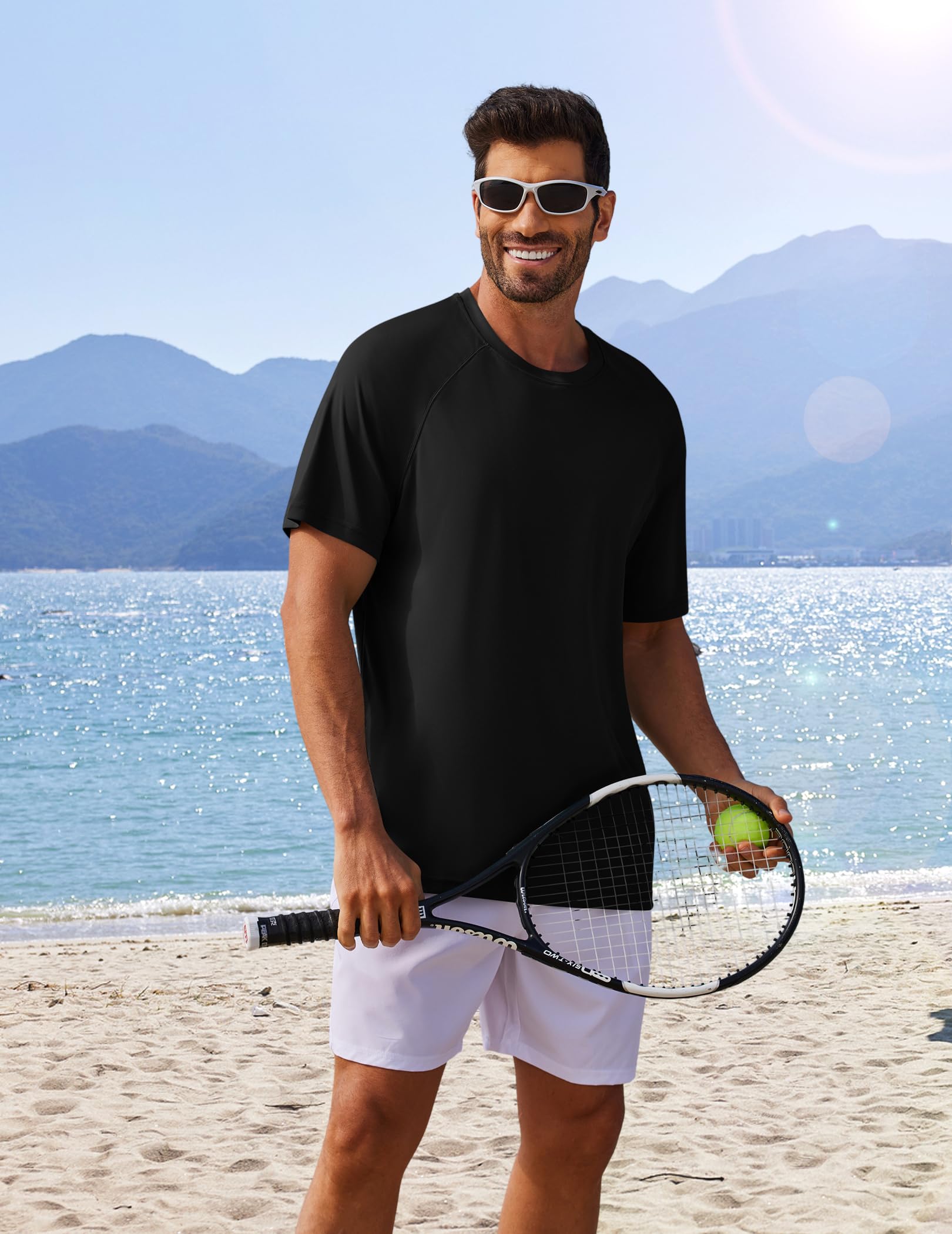 PINSPARK Black T Shirts for Men Lightweight Short Sleeve Crew Neck Gym Shirts Moisture Wicking Summer Classic Casual Tee Tops S