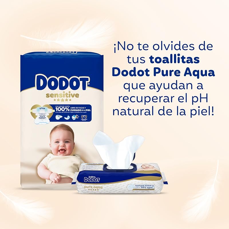 Fraldas para bebês sensíveis dodot tamanho 2 (4-8 kg), 240 fraldas + 1 pacote de 40 lenços umedecidos grátis total aqua care, proteção ideal para a pele da dodot, pacote mensal