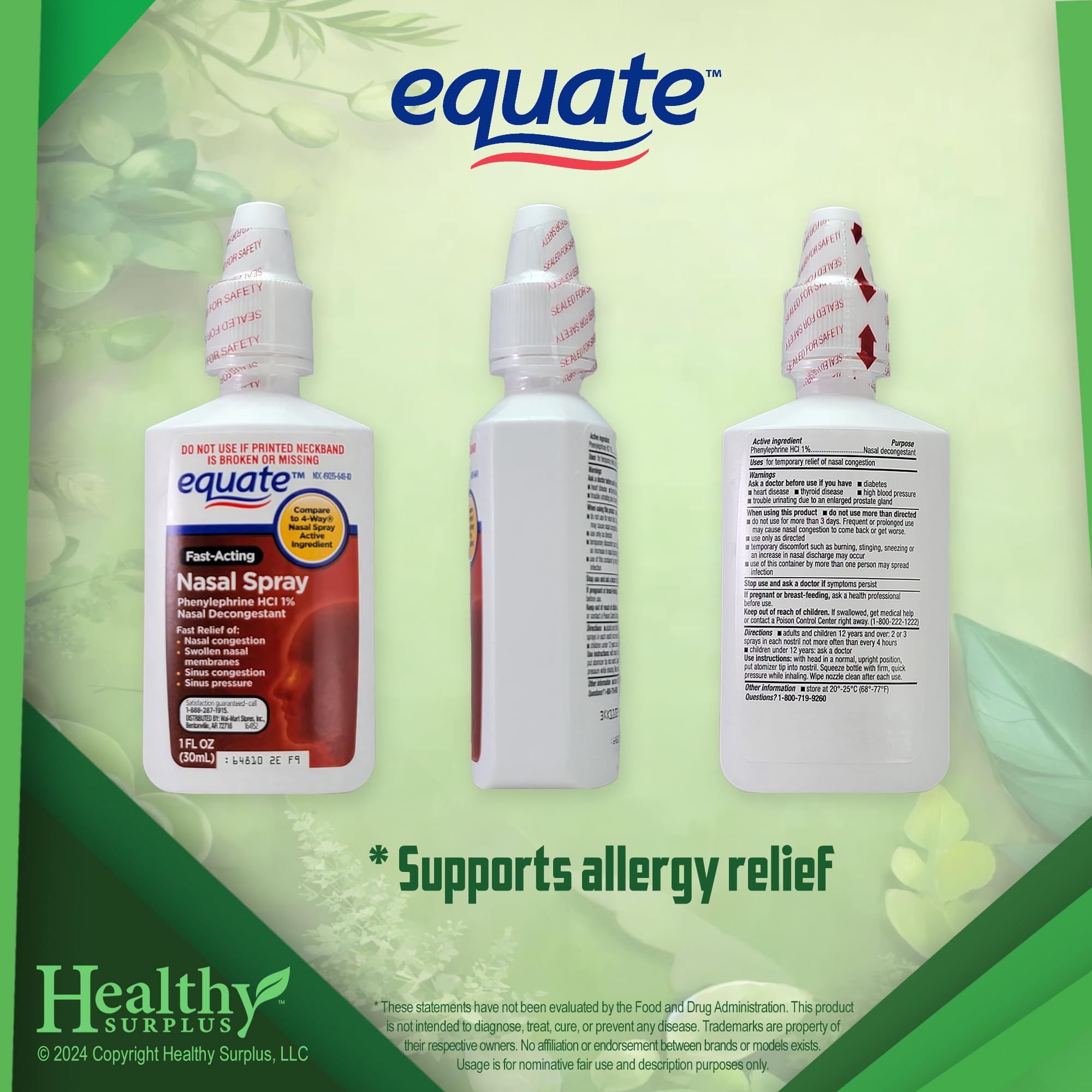 Vital Volumes Tips Card & Equate Fast-Acting Nasal Spray Phenylephrine HCL 1% Decongestant -Bundle