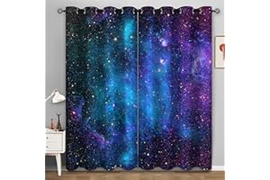 Aimego Galaxy Blackout Curtains Outer Space Universe Nebula Night Starry Window Drapes Decor for Kids Boys Teens Bedroom Living Room Grommet Room Darkening Curtains 2 Panel Set, 42"X63"