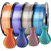 YSJOMJHYS Silk Dual Color Filament Bundle 4KG, Shiny 3D Printer Filament 1.75mm Bulk, Dimensional Accuracy +/- 0.02mm, Individually Vacuum Packed, Bicolor PLA Filament Pack, 4 Spools 1KG Each
