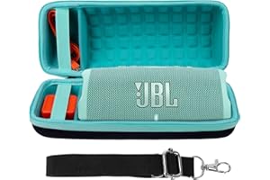 co2CREA Hard Carrying Case Replacement for JBL Charge 4 / Replacement for JBL Charge 5 Waterproof Portable Bluetooth Speaker (Black Case + Inside Teal)