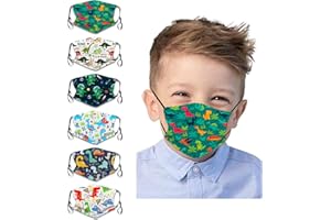 CANBOER 6Pcs Kids Washable Cute Cartoon Face Bandanas Reusable Cloth Face Dust Protection with Adjustable Ear Loops for Boys Girls