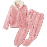 Arshiner Girls Clothes 2 Piece Fuzzy Outfits Winter Warm Fleece Loose Pullover Sweatshirt and Sweatpant Sweatsuit
