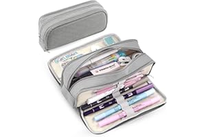 DAISIKI Large Capacity Pencil Case Pencil Pouch Pen Bag with 3 Compartment Stationery Organizer with Zipper, School Supplies Organizer for Teen Adults (Grey)