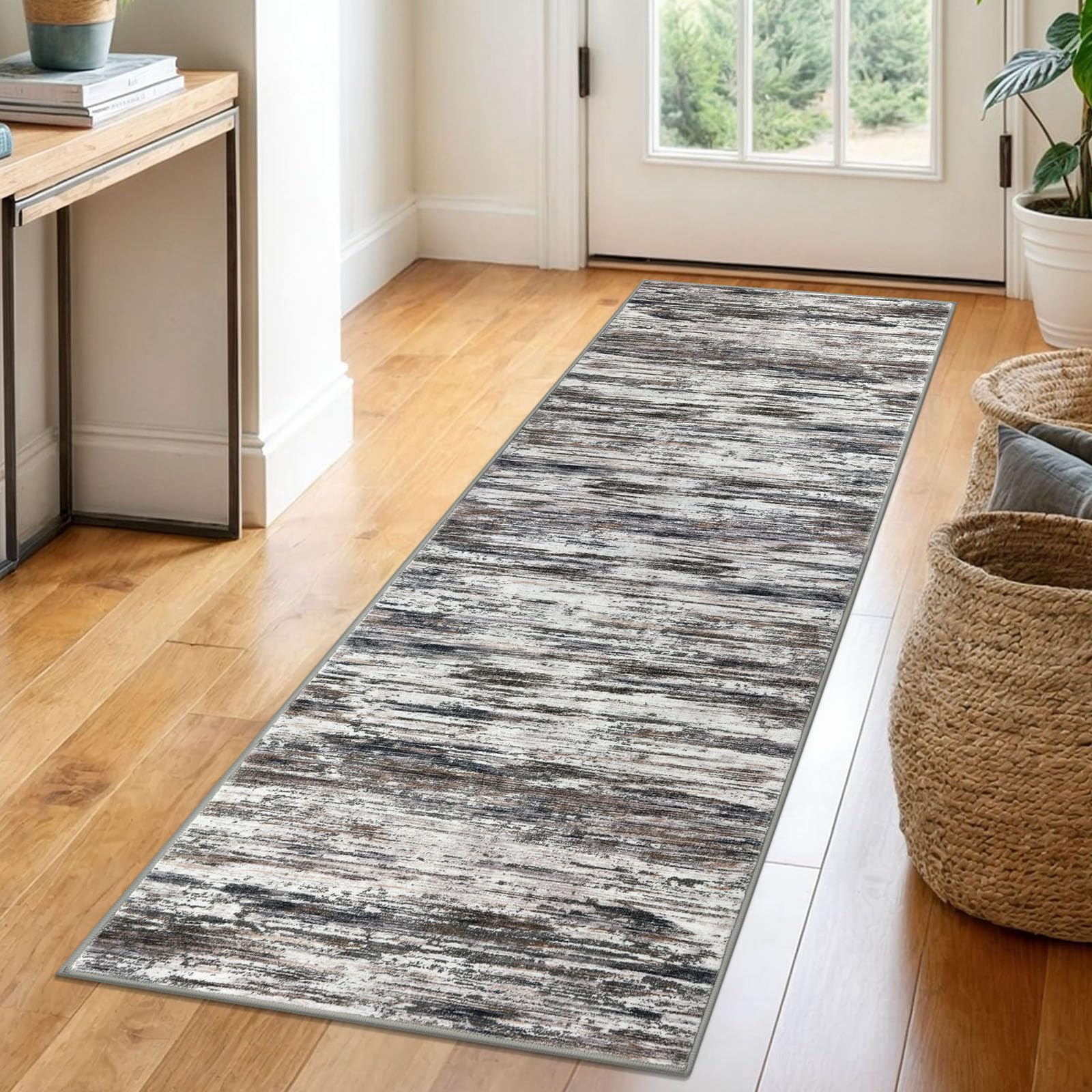 SIILOOM 2x6 Grey Brown Modern Abstract Runner Rug for Hallways, Super Soft Hallway Decor Kitchen Rugs with Non-Slip, Non-Shedding Washable Runners for Entryway Bedroom Indoor Image SIILOOM 2x6 Grey Brown Modern Abstract Runner Rug for Hallways, Super Soft Hallway Decor Kitchen Rugs with Non-Slip, Non-Shedding Washable Runners for Entryway Bedroom Indoor Image
