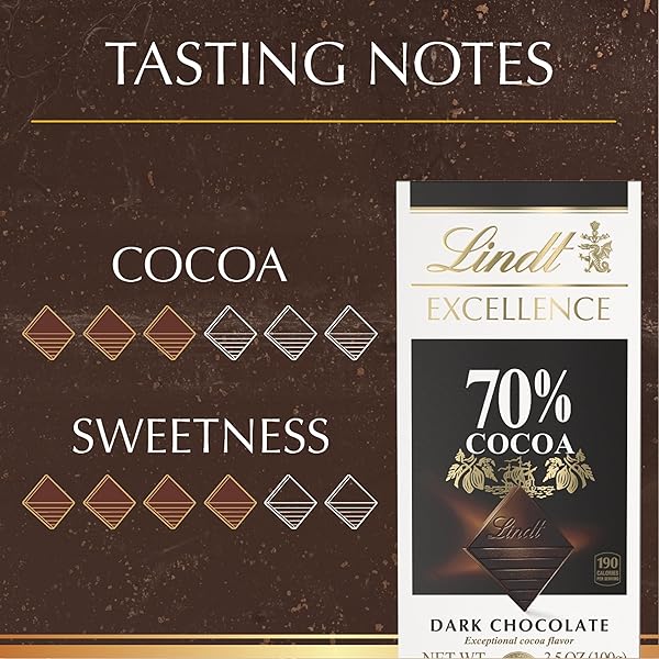 LINDT EXCELLENCE 70% COCOA DARK CHOCOLATE CANDY BAR, DARK CHOCOLATE, 3.5 OZ. BAR