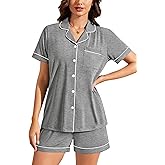 SWOMOG Womens Button Down Pajamas Set Short Sleeve Sleepwear Bride Soft Pj Lounge Sets XS-3XL