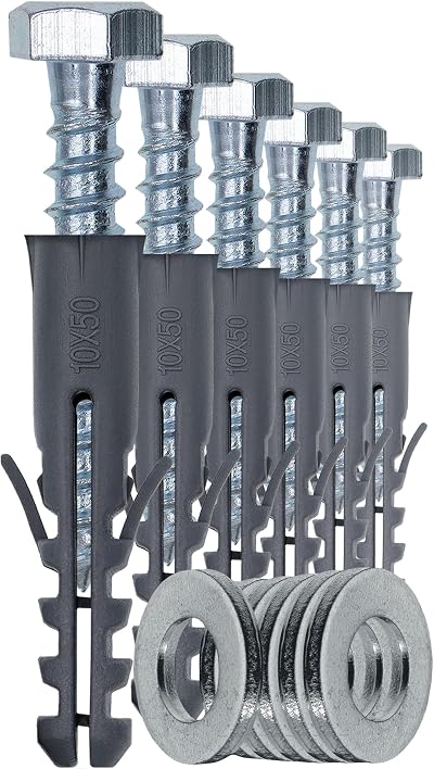 1STec 6 x M10 x 50mm Galvanised Anchor Nylon Mungo Wall Plug Kit + 13mm Hex Bolt