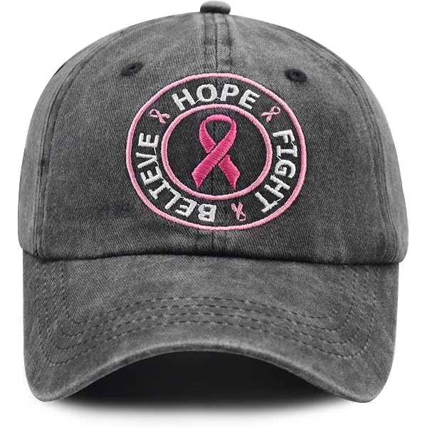 Breast Cancer Awareness Pink Ribbon Hat - Embroidered Hope Faith Love Baseball Cap, Adjustable