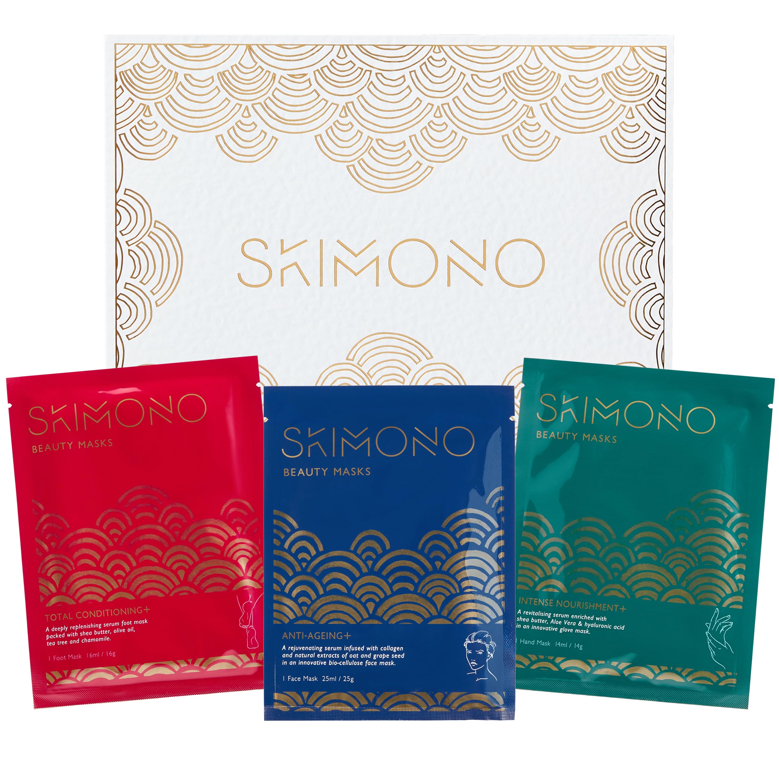 Skimono Anti-Ageing Indulgence Mask 3 Pack – Face, Hand & Foot Masks with Collagen, Oat & Grapeseed Extract – Hydrating Skincare Spa Gift Set