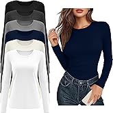 Riyiper 6 Pack Women's Long Sleeve Shirts Basic Slim Fitted Tops Casual Crew Neck Tight Tee Tops 2026 Layering T-Shirt
