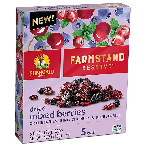 SUN-MAID FARMSTAND RESERVE DRIED MIXED BERRIES – (5 PACK) 0.8 OZ SNACK BAG – DRIED FRUIT SNACK FOR NATURAL SWEETENERS