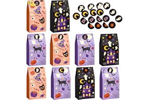 HOUSE OF PARTY Halloween Treats Bags - 24 Pcs | Trick or Treat, Wicked Cute Halloween Paper Treat Bags | Candy Bags with Stickers for Halloween Party Favor Supplies, Halloween Treats, Snacks