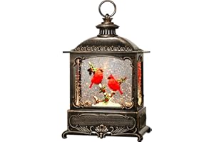 Gorrzai Cardinal Snow Globe 10.2 Inch, Musical Christmas Snow Globes Lantern Lighted Christmas Decorations Indoor for Home with Timer Swirling Glitter Cardinals Decor, USB or Battery Operated