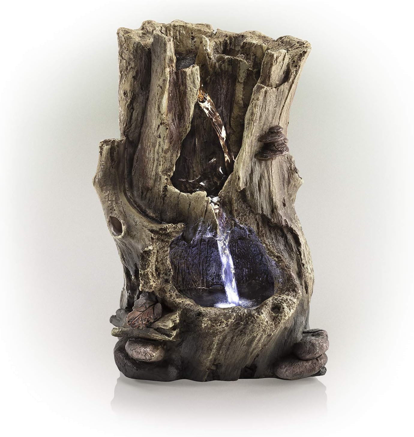 Indoor Fountains & Accessories - Alpine Corporation WIN326 Indoor Tabletop Light-Up Tiered Rainforest Tree Trunk Water Fountain with LED Lights, 11
