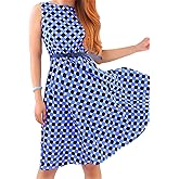 OMZIN Womens Sleeveless Vintage Cocktail Dress Floral Prom Midi Dresses with Belt Crew Neck Dress