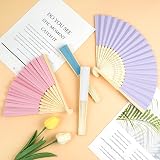 Leikedun 4 Pack Paper Fans Bamboo Folding Hand Fan White Pink Lake Blue Lavender view 6