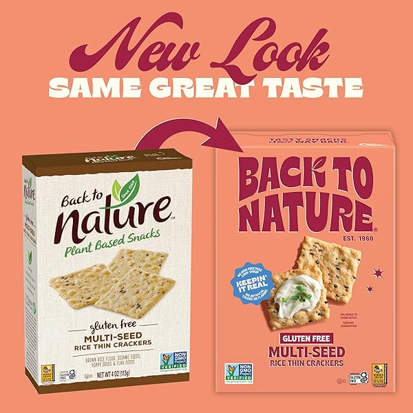 BACK TO NATURE GLUTEN FREE CRACKERS, NON-GMO MULTI-SEED RICE THINS, 4 OUNCE