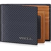 VISOUL Mens Carbon Fiber Leather Bifold Wallet with 2 ID Windows, RFID Blocking Stylish Wallet for Men with 2 Cash Compartments (Black+Yellow)