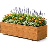 Fir Wood Raised Garden Bed Rectangular Planter for Outdoor Tomato Planter | For Herbs &amp; Flowers Garden Includes Fabric Planter Liner, 4 Drainage Holes