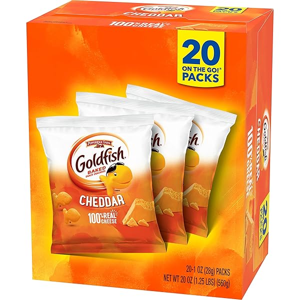 GOLDFISH CHEDDAR CHEESE CRACKERS, BAKED SNACK CRACKERS, 1 OZ ON-THE-GO SNACK PACKS, 20 COUNT BOX