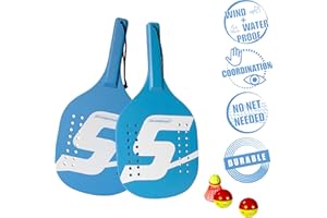 Speedminton SM01-PADDLE-12 Wooden Light Beach Paddle 2 Player Set with Balls & Birdie, Blue