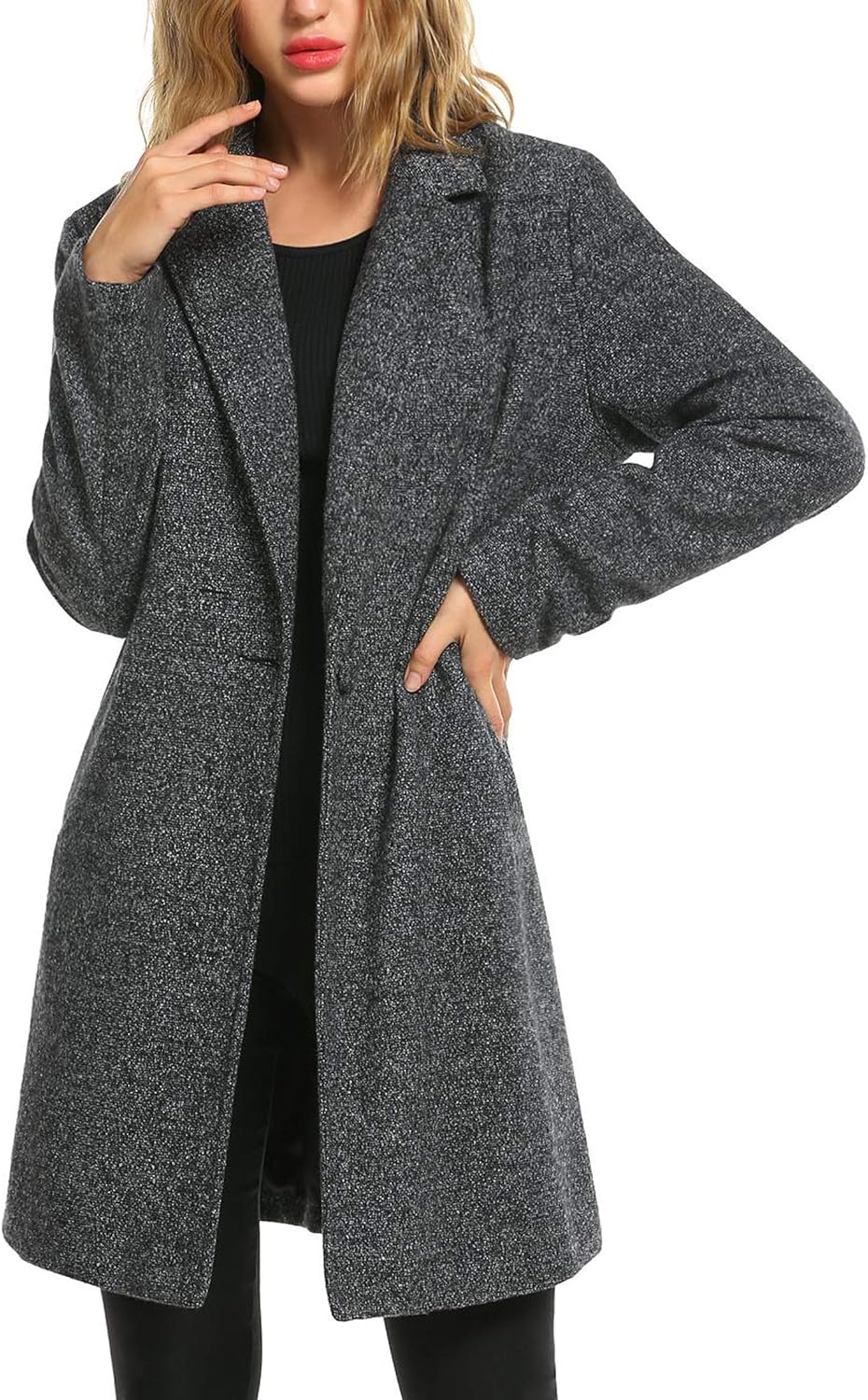 Zeagoo Women's Wool Blend Coat Notch Lapel Single Breasted Outwear Mid Long Pea Coat Jacket: Clothing