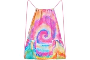 Fiodrimy Mesh Drawstring Backpack Bag Beach Bag with Zipper Pocket Gym Backpack Bag for Swimming Gear Gym Storage Bag for Adult Kids (Tie Dye)