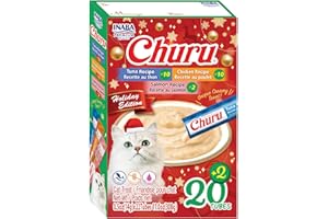 INABA Churu Cat Treats, Lickable, Squeezable Creamy Purée Cat Treat with Vitamin E, 0.5oz Each Tube, 22 Tubes, Holiday Variety Pack