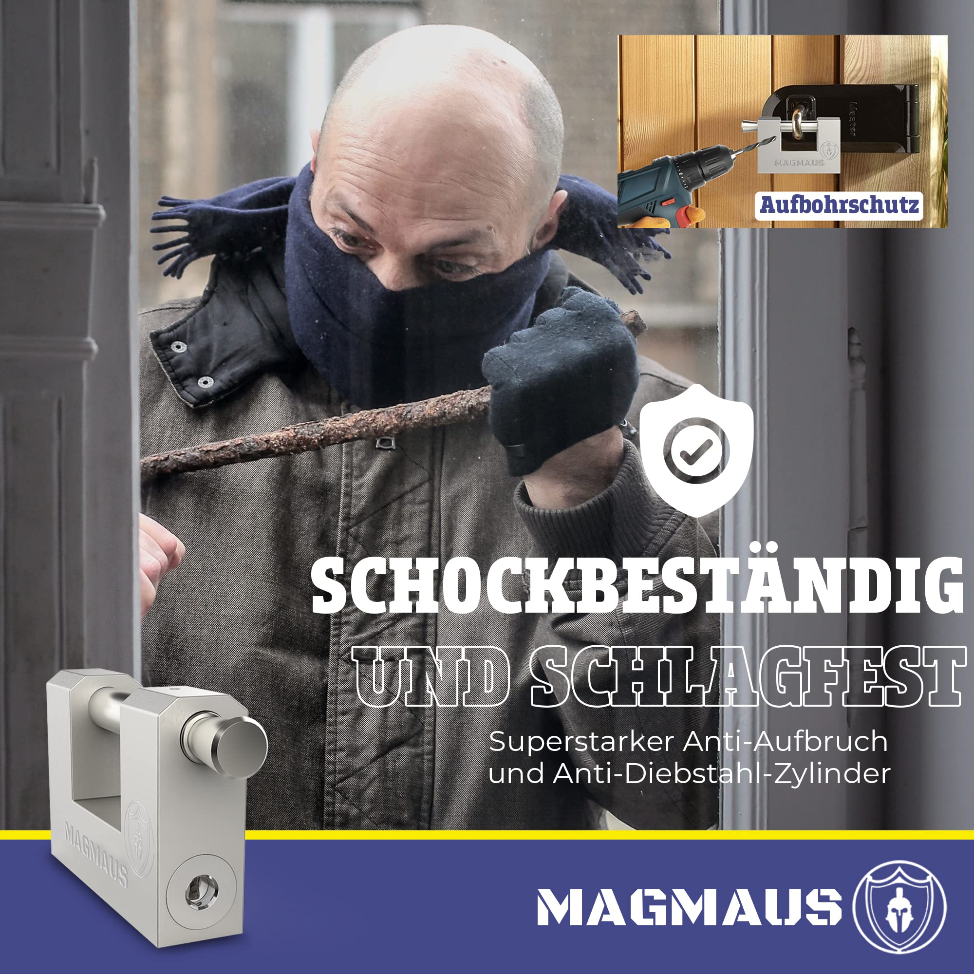 Magmaus® RTL70 Schwerlast Wetterfestes Vorhängeschloss mit 3 Schlüssel - 10 mm Schnittfester Bügel, Anti-Bohr Zylinder, Edelstahl & Rostfrei | Sicherheitsschloss für Schuppen, Tor, Container, Garage 4