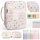 KOUDGY Bible Cover Case for Women, Large Quilted Bible Carrying Bag with Handles, Bible Study Supplies & Accessories Christian Gifts for Women(Spliced Flower, M)