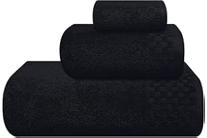 MyOwn Ultra Soft 3 Pack Cotton Towel Set, Contains a Bath Towels 28x55 inch, a Hand Towels 16x24 inch & a Wash Coths 12x12 inch, Ideal Everyday use, Compact & Lightweight - Black