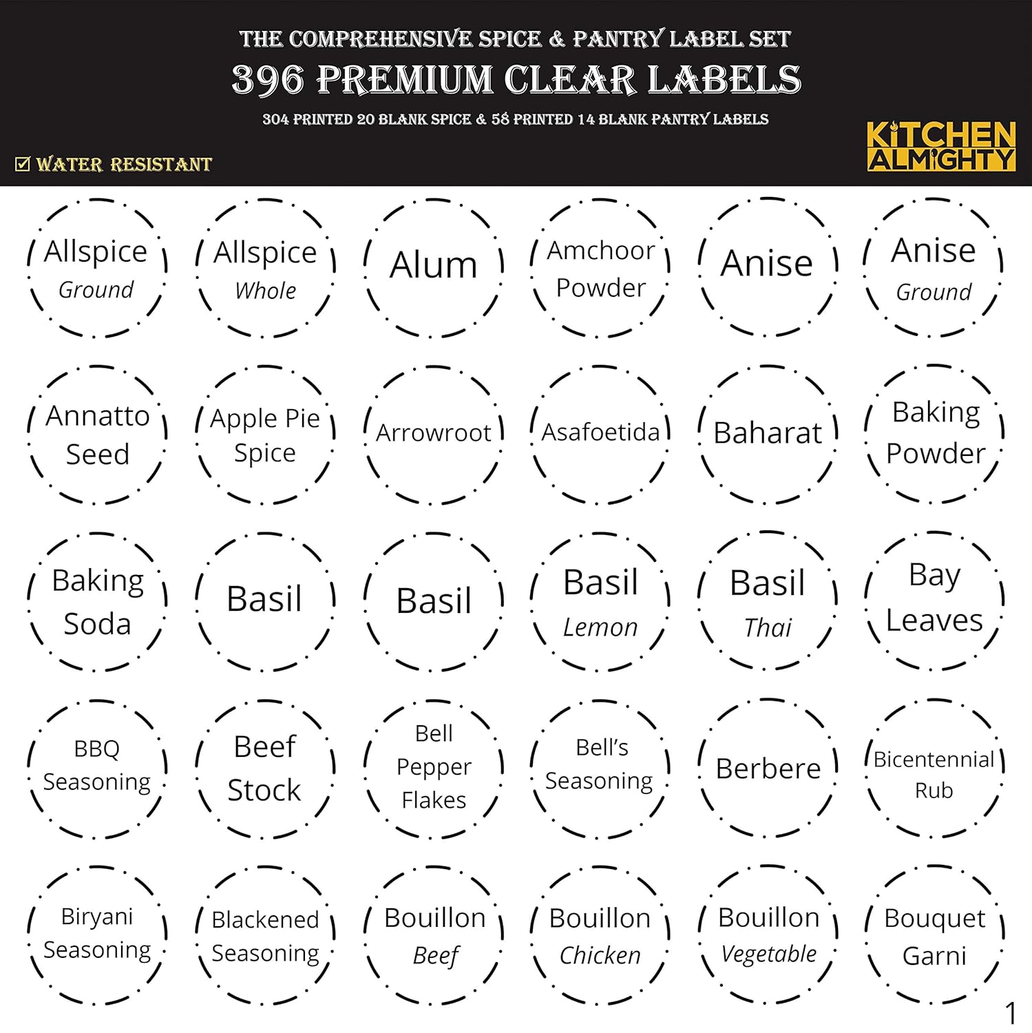 396 Printed Spice Jars Labels and Pantry Stickers: Clear Round Spices Label 1.5" & Pantry Sticker 3” X 1.5” With Write-On Labels – Include a Numbered Reference Sheet – Water-Resistant
