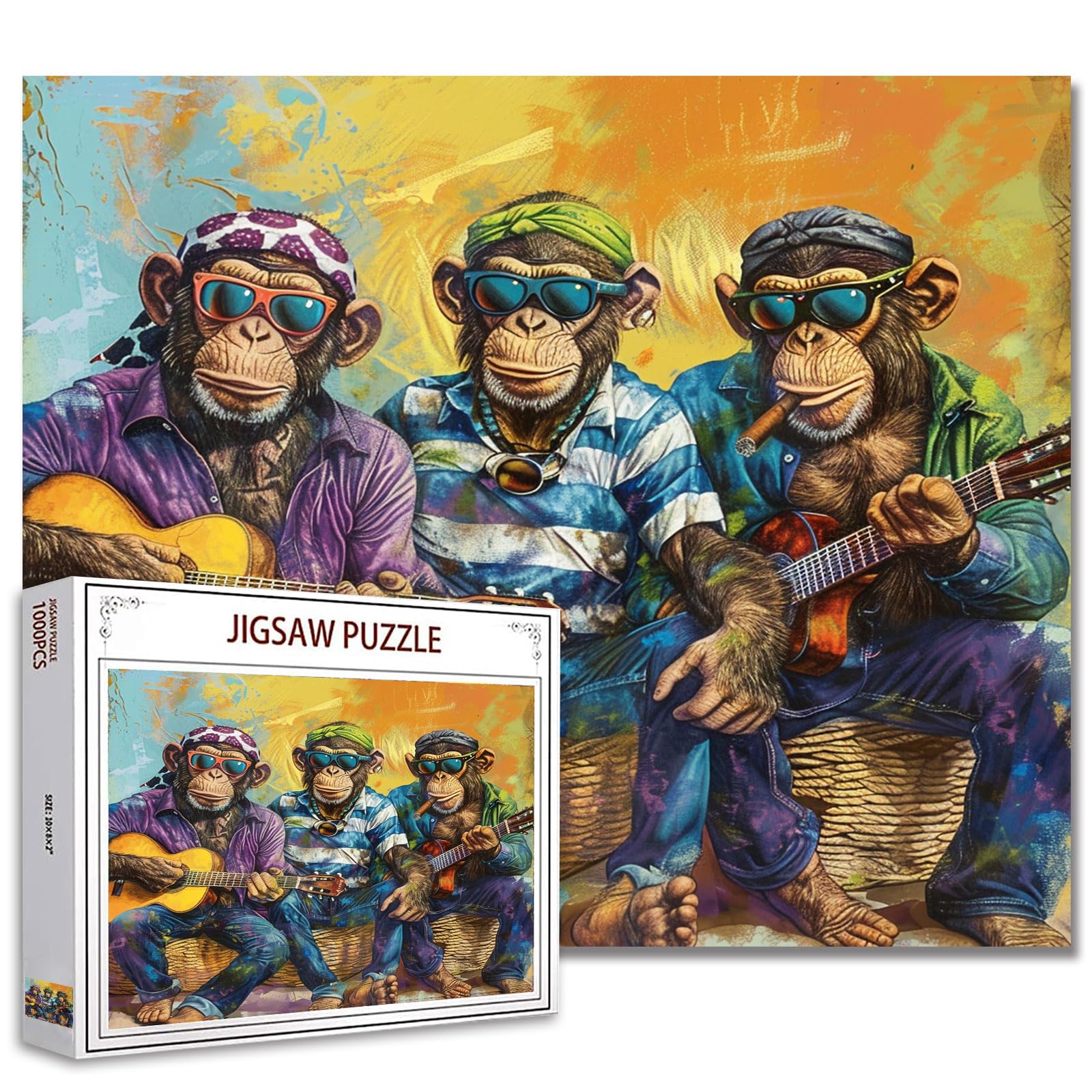 Tucocoo 1000 Piece Puzzle for Adults, Monkey with Guitar Pattern, Fun Animal Puzzle for Games and Stimulating Family Activities, Musical Art