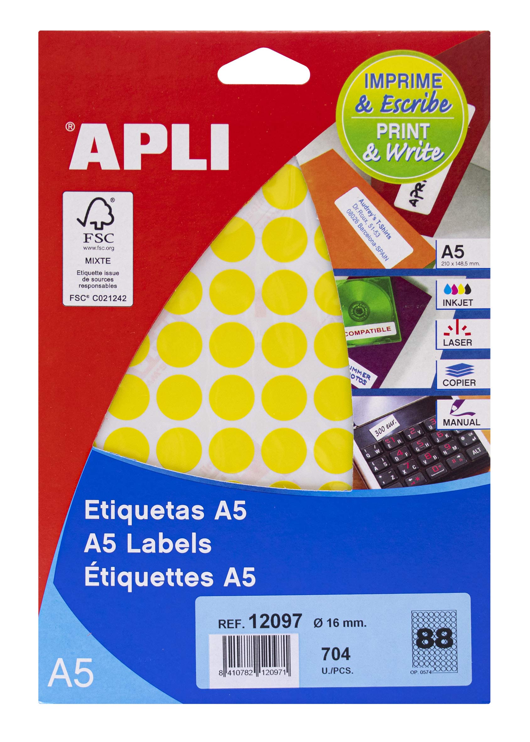 APLI 71y18 White Printable Labels Ø 16,0 mm Lemon Tree